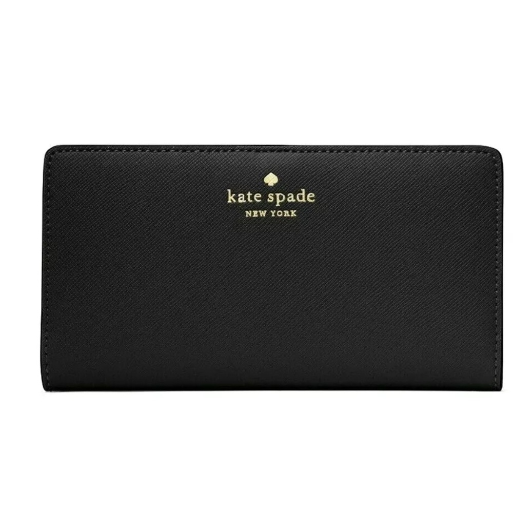 New Kate Spade Dana Large Slim Bifold Wallet Saffiano Black